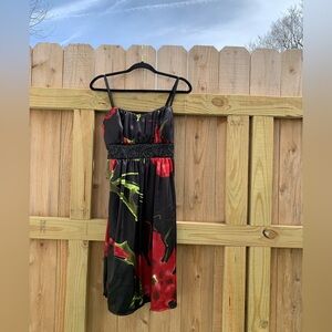 Roulette Women Black‎ Cocktail Dress 10 Red Beaded Sequin Flowers Goth Vampy Y2k